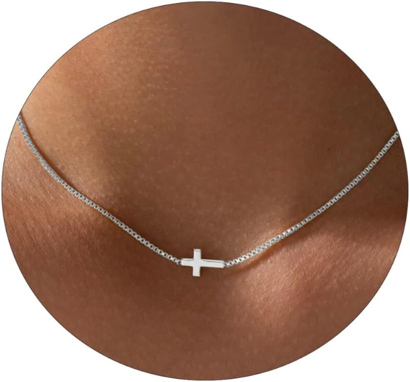 VIROMY Gold Cross Necklace for Women 14K Gold Plated Cute Sidways Cross Pendant Choker Necklaces Simple Trendy Everyday Jewelry for Women - Image 1